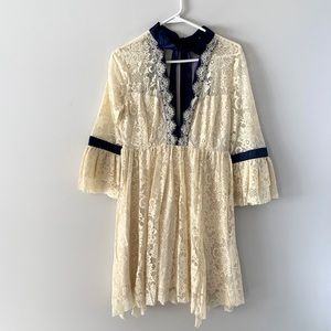 Free People yellow and blue lace mini dress